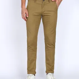 peter england Men Slim Fit Khaki Cotton Blend Trousers-picture-25