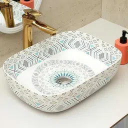 solano Premium Quality Ceramic Glossy Moroccan Art Basin For Bathrooms & Living Room MR-07 [18 x 13 x 5 ]INCH Table Top Basin-picture-29