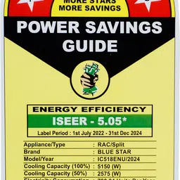 blue star 2024 Model 1.5 Ton 5 Star Split Inverter AC- White image 5