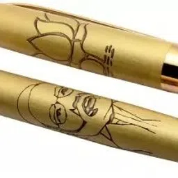 levin modi pen Stylish Golden Finish Modi Image Engraved Design On Body And Lotus Ball Pen image 2