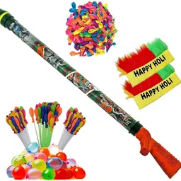 brown leaf (1 Pubg Pichkari + 3 Magic Balloon + 2 Holi Cap + 100 Water Balloon)For Kids Water Gun-picture-33