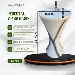 cara mark Premium Quality Pedestal Wash Basin| Stain & Scratch Resistant| EXCLUSIVE TM SERIES'S PREMIUM GRADE QUALITY|DAMRU WASHBASIN| Pedestal Basin image 3