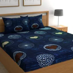 cg homes Blue Abstract 180 TC Microfiber Double Queen Bedsheet With 2 Pillow Covers-picture-24