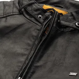 roadster Men Solid Leather Jacket image 5