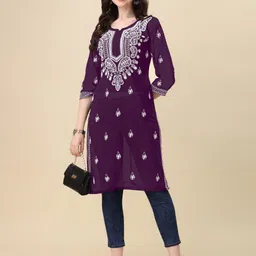 oniyuri Women Chikan Embroidery Georgette A-line Kurta-picture-29
