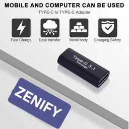 ZENIFY Black C To C Female to Female Extension Adapter Coupler Adapter for All USB C Devices Phone Converter image 3