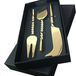 maverics Premium Stainless Steel Gold Rope Design Cheese Knife| Fruit Fork| Cutlery Set of Three pcs| Best For Gifting Stainless Steel Cutlery Set image 5