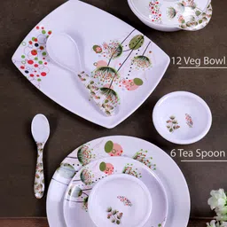 home-pro Pack of 40 Melamin Dinner set Everyday Elegant, Stain Resistant, Beautiful Green Red Unique Design Dinner Set image 2