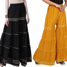 fheo Pack of 2 Women Regular Fit Black, Yellow Viscose Rayon Trousers-picture-21