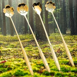 rhnfashion 4pcs golden spons,coffee spoon, flower teaspoons,Desserts Spoons Stainless Steel Cutlery Set-picture-45