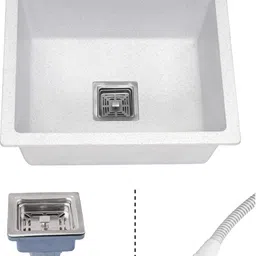 hardstone Kitchen sink (18 x 16 x 8.5 inches) Coupling/Waste pipe Granite Finish Corner Basin image 4