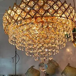 orab Crystal Gold polish metal 300mm chandelier hanging ceiling pendant jhoomer Chandelier Ceiling Lamp image 3