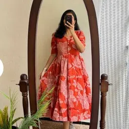 vcj creation Women Floral Print Pure Cotton Flared Kurta image 3