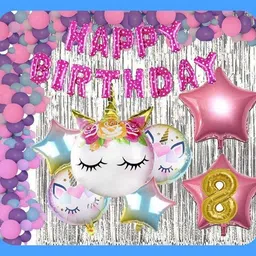 magic window Z_xUnicorn Pink 70 Pc Birthday Decoration Kit Gold No.8 Balloon Boys Girls-picture-46