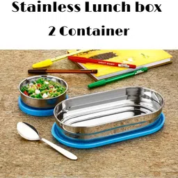 queen's kitchenware Steel Lunch box 2container BlueOval Blue_A4 2 Containers Lunch Box image 5