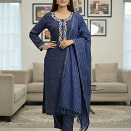 mrsstarfashion Beautiful Embroidery Kurta pant and Dupatta set Embroidered Kurta, Trouser/Pant & Dupatta Set image 1
