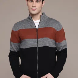 roadster Men Striped High Neck Grey Sweater-picture-16