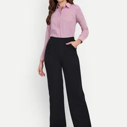 broadstar Women Loose Fit Black Cotton Blend Trousers-picture-13
