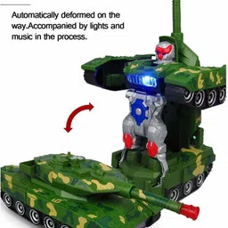 divykri Plastic Automatic 2-in-1 deformation Army Tank toy light music image 5