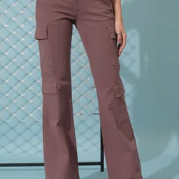 tokyo talkies Women Maroon Cotton Blend Trousers-picture-11