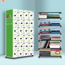 colcum 6 Shelf Foldable Collapsible Wardrobe Storage Organizer Almirah Cloth Rack Micro Fiber Collapsible Wardrobe-picture-34