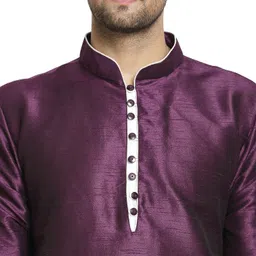 b ben Men Solid Dupion Silk Trail Cut Kurta image 4