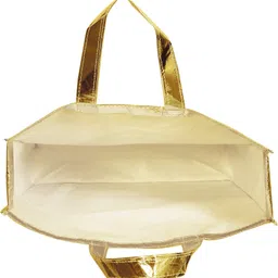 kuber industries Reusable Large Size Grocery Bag Shopping Bag with Handle, Non-woven Gift Bag Goodies Bag Gold Tote Bag-Pack of 3 (Gold) Pack of 3 Grocery Bags image 2