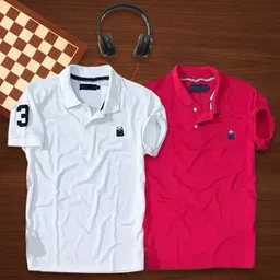 bliss bell Pack of 2 Men Solid Polo Neck Polycotton Multicolor T-Shirt image 1