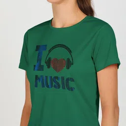 shashvi Women Typography Round Neck Polyester Green T-Shirt image 4