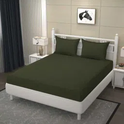 bromwick Olive Geometric 250 TC Microfiber Super King Sized Double Bedsheet with 2 Pillow Covers-picture-35