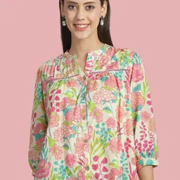 kavisaa Women Regular Fit Floral Print Mandarin Collar Casual Shirt-picture-19