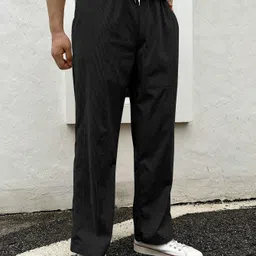 combraided Men Self Design, Striped Black Track Pants image 3