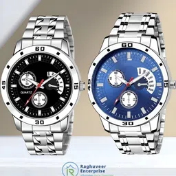 raghuveer enterprise Combo Pack of 2 Watch Black Blue for Men and Boys Analog Watch - For Men Unique Combo Round Dial Formal Look Analog Watch image 1