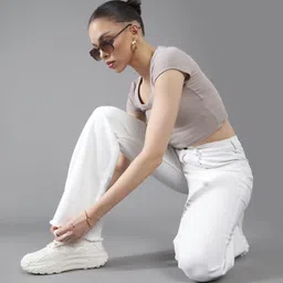 dolce crudo Women Boot-Leg High Rise White Jeans image 5