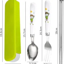 pranshi enterprise Kids Cutlery Set – 4 Pcs Spoon, Fork, Chopsticks with Case | Set of 2 Stainless Steel, Plastic Cutlery Set image 4