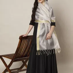 muffly Cotton Silk Solid Grey Women Dupatta image 4