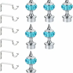 gloxy Silver, Light Blue Curtain Knobs, Curtain Hooks, Rod Rail Bracket Metal-picture-14