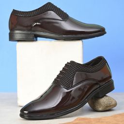 invictus Men brown petant formal office wear wedding comfortable lace up oxfords shoes Oxford For Men-picture-23