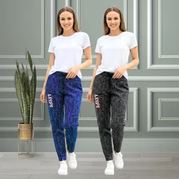 tthe dreams Pack of 2 Women Printed Black, Dark Blue Track Pants-picture-19