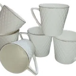 kva Pack of 6 Ceramic White Elegant Gold Line Coffee/Tea Cups Set of 6 Perfect for Daily use 200 ml image 3