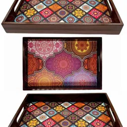angira handicarft Wooden Tray set of 3 for serving Tea/coffee/snacks AHS-TRAY073_1310 Tray-picture-35