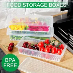 inovera Polypropylene Fridge Storage Boxes | Organizer Set with Lid & Drain Plate (Transparent) Storage Basket image 3