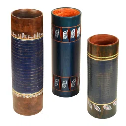 aakriti art creations Autumn Leaf (Set Of 3) Blue Terracotta Floor Vase image 4