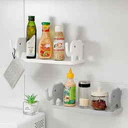 avablue Plate Kitchen Rack Wall Mounted Bathroom Shelf with Hooks – Multifunctional Kitchen Storage Rack Plastic image 4