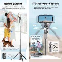 RETRACK C05 2Meter Multifunctional Extendable Aluminum Alloy Tripod Selfie Stick Compatible with Different Kinds of Accessories (1/4" Screw, 1/4" Nut, Cold Shoe), Detachable Phone Clip, 360 Degree Rotation for Horizontal and Vertical Shooting, Comes with Wireless Remote, Suitable for Travel, Group Selfie, Live Streaming, Video Recording Bluetooth Selfie Stick image 2