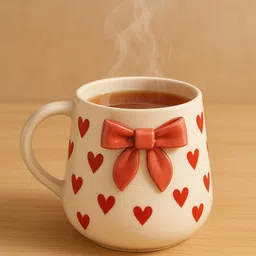 abc Cute Heart Ceramic with Bow Design | Stylish Tea Coffee Cup for Gifting Ceramic Coffee Mug image 2