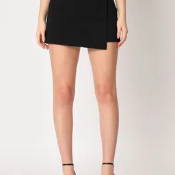 zastraa Women Solid Skorts Black Skirt-picture-11
