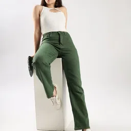 zayla Women Flared High Rise Dark Green Jeans image 5