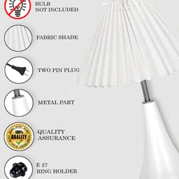 glowhere Matte White Bedside Lamp, Pleated White Fabric Shade, E27 Bedside & Living room Table Lamp image 5