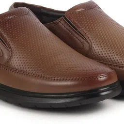 fausto Genuine Leather Textured Formal Slip On Flat Heel Office Shoes|Broad Feet Shoes Slip On For Men image 5